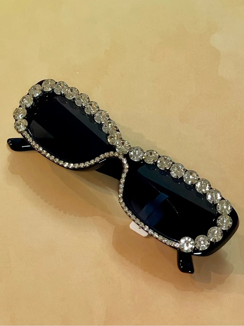 Anthropologie Boho Glam Black Crystal-Trim Rectangular Embellished Sunglasses - Picture 13 of 16